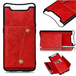 Retro Multifunction Card Slots Stand Leather Coated Phone Back Cover for Samsung Galaxy A80 A90 - Red