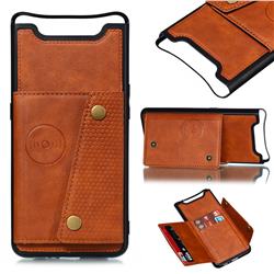 Retro Multifunction Card Slots Stand Leather Coated Phone Back Cover for Samsung Galaxy A80 A90 - Brown