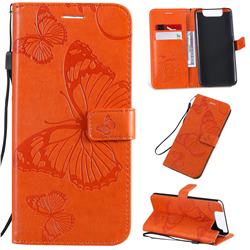 Embossing 3D Butterfly Leather Wallet Case for Samsung Galaxy A80 A90 - Orange
