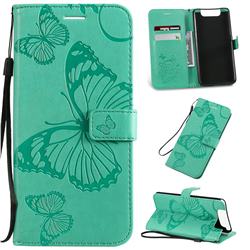 Embossing 3D Butterfly Leather Wallet Case for Samsung Galaxy A80 A90 - Green