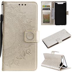 Intricate Embossing Datura Leather Wallet Case for Samsung Galaxy A80 A90 - Golden