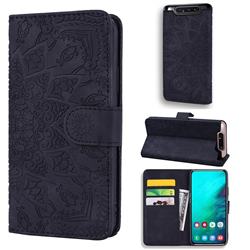 Retro Embossing Mandala Flower Leather Wallet Case for Samsung Galaxy A80 A90 - Black