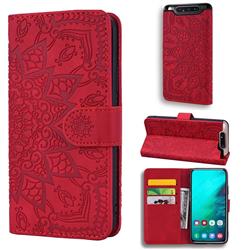 Retro Embossing Mandala Flower Leather Wallet Case for Samsung Galaxy A80 A90 - Red