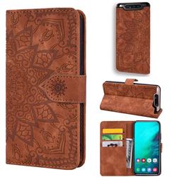 Retro Embossing Mandala Flower Leather Wallet Case for Samsung Galaxy A80 A90 - Brown