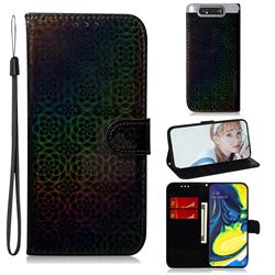 Laser Circle Shining Leather Wallet Phone Case for Samsung Galaxy A80 A90 - Black