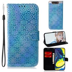 Laser Circle Shining Leather Wallet Phone Case for Samsung Galaxy A80 A90 - Blue