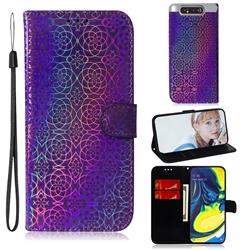 Laser Circle Shining Leather Wallet Phone Case for Samsung Galaxy A80 A90 - Purple