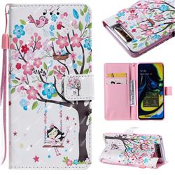 Flower Tree Swing Girl 3D Painted Leather Wallet Case for Samsung Galaxy A80 A90