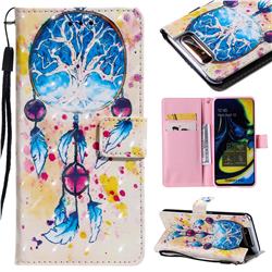 Blue Dream Catcher 3D Painted Leather Wallet Case for Samsung Galaxy A80 A90
