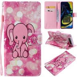 Pink Elephant PU Leather Wallet Case for Samsung Galaxy A80 A90