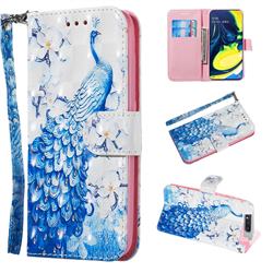 Blue Peacock 3D Painted Leather Wallet Phone Case for Samsung Galaxy A80 A90