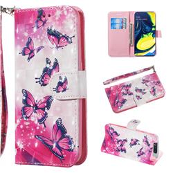 Pink Butterfly 3D Painted Leather Wallet Phone Case for Samsung Galaxy A80 A90