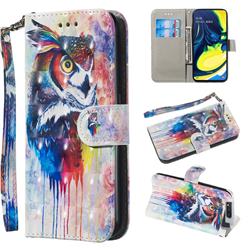 Watercolor Owl 3D Painted Leather Wallet Phone Case for Samsung Galaxy A80 A90