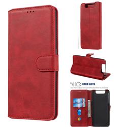 Retro Calf Matte Leather Wallet Phone Case for Samsung Galaxy A80 A90 - Red