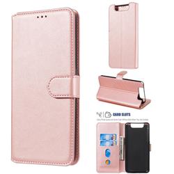 Retro Calf Matte Leather Wallet Phone Case for Samsung Galaxy A80 A90 - Pink