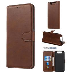 Retro Calf Matte Leather Wallet Phone Case for Samsung Galaxy A80 A90 - Brown