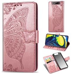 Embossing Mandala Flower Butterfly Leather Wallet Case for Samsung Galaxy A80 A90 - Rose Gold