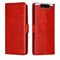 Retro Classic Calf Pattern Leather Wallet Phone Case for Samsung Galaxy A80 A90 - Red