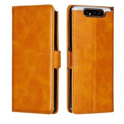 Retro Classic Calf Pattern Leather Wallet Phone Case for Samsung Galaxy A80 A90 - Yellow
