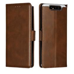 Retro Classic Calf Pattern Leather Wallet Phone Case for Samsung Galaxy A80 A90 - Brown