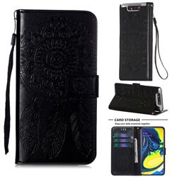 Embossing Dream Catcher Mandala Flower Leather Wallet Case for Samsung Galaxy A80 A90 - Black