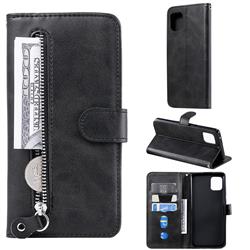 Retro Luxury Zipper Leather Phone Wallet Case for Samsung Galaxy A81 - Black