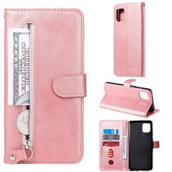 Retro Luxury Zipper Leather Phone Wallet Case for Samsung Galaxy A81 - Pink