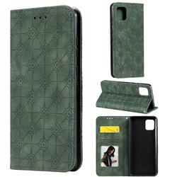 Intricate Embossing Four Leaf Clover Leather Wallet Case for Samsung Galaxy A81 - Blackish Green