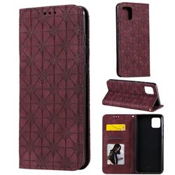 Intricate Embossing Four Leaf Clover Leather Wallet Case for Samsung Galaxy A81 - Claret