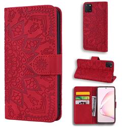 Retro Embossing Mandala Flower Leather Wallet Case for Samsung Galaxy A81 - Red
