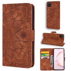Retro Embossing Mandala Flower Leather Wallet Case for Samsung Galaxy A81 - Brown