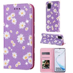 Ultra Slim Daisy Sparkle Glitter Powder Magnetic Leather Wallet Case for Samsung Galaxy A81 - Purple