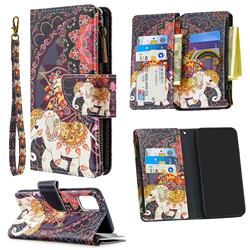 Totem Flower Elephant Binfen Color BF03 Retro Zipper Leather Wallet Phone Case for Samsung Galaxy A81