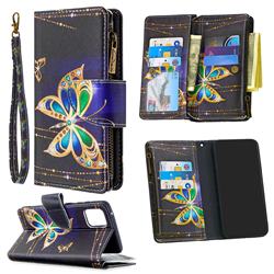 Golden Shining Butterfly Binfen Color BF03 Retro Zipper Leather Wallet Phone Case for Samsung Galaxy A81
