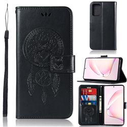 Intricate Embossing Owl Campanula Leather Wallet Case for Samsung Galaxy A81 - Black