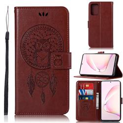 Intricate Embossing Owl Campanula Leather Wallet Case for Samsung Galaxy A81 - Brown
