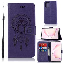 Intricate Embossing Owl Campanula Leather Wallet Case for Samsung Galaxy A81 - Purple