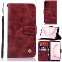 Luxury Retro Leather Wallet Case for Samsung Galaxy A81 - Wine Red