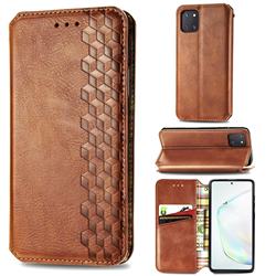 Ultra Slim Fashion Business Card Magnetic Automatic Suction Leather Flip Cover for Samsung Galaxy A81 - Brown