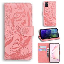 Intricate Embossing Tiger Face Leather Wallet Case for Samsung Galaxy A81 - Pink