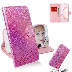 Laser Circle Shining Leather Wallet Phone Case for Samsung Galaxy A81 - Pink