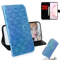 Laser Circle Shining Leather Wallet Phone Case for Samsung Galaxy A81 - Blue