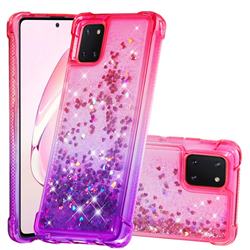 Rainbow Gradient Liquid Glitter Quicksand Sequins Phone Case for Samsung Galaxy A81 - Pink Purple