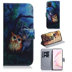 Oil Painting Owl PU Leather Wallet Case for Samsung Galaxy A81