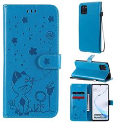 Embossing Bee and Cat Leather Wallet Case for Samsung Galaxy A81 - Blue