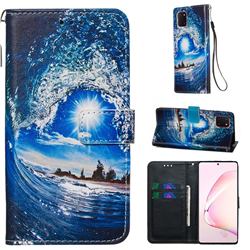 Waves and Sun Matte Leather Wallet Phone Case for Samsung Galaxy A81