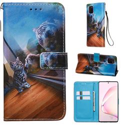 Mirror Cat Matte Leather Wallet Phone Case for Samsung Galaxy A81