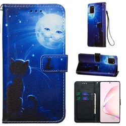 Cat and Moon Matte Leather Wallet Phone Case for Samsung Galaxy A81