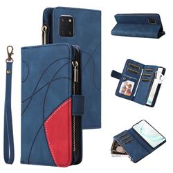 Luxury Two-color Stitching Multi-function Zipper Leather Wallet Case Cover for Samsung Galaxy A81 - Blue