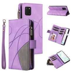 Luxury Two-color Stitching Multi-function Zipper Leather Wallet Case Cover for Samsung Galaxy A81 - Purple